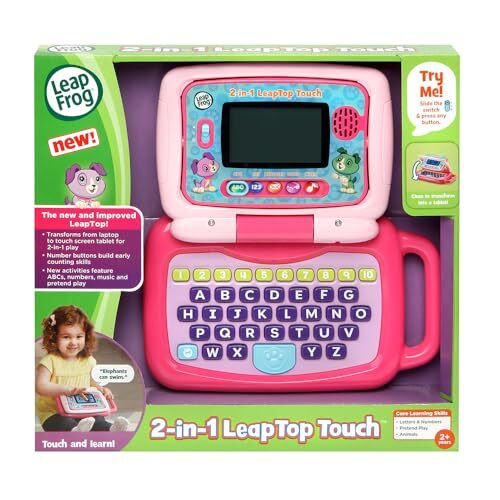 Pink 2 in 1 Electronic Learning Toy Laptop and Tablet for Kids Ages 2 and Up