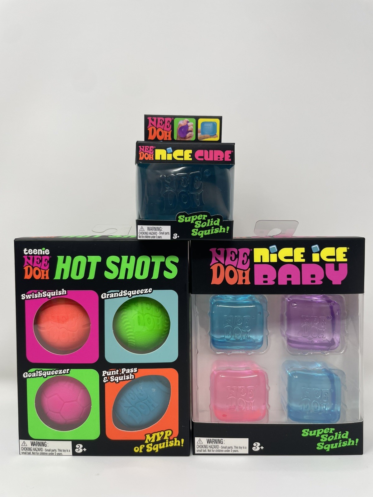Nee Doh NICE ICE BABY HOT SHOTS 4 Pack & NICE CUBE LOT Squishy Toy TikTok Viral