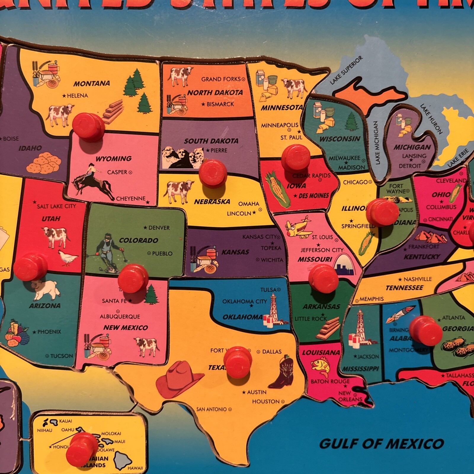 THE UNITED STATES OF AMERICA USA Educational Map Puzzle Lift & Learn Pegs