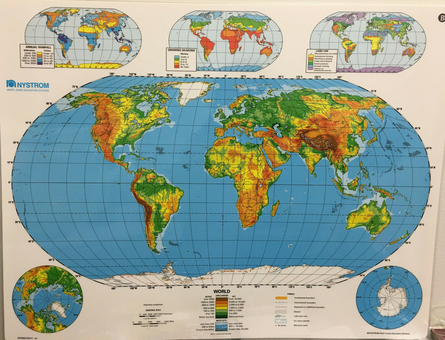 Nystrom Physical Landscape Laminated World Map 2-Sided 22″ X 17.5″ Very Clean