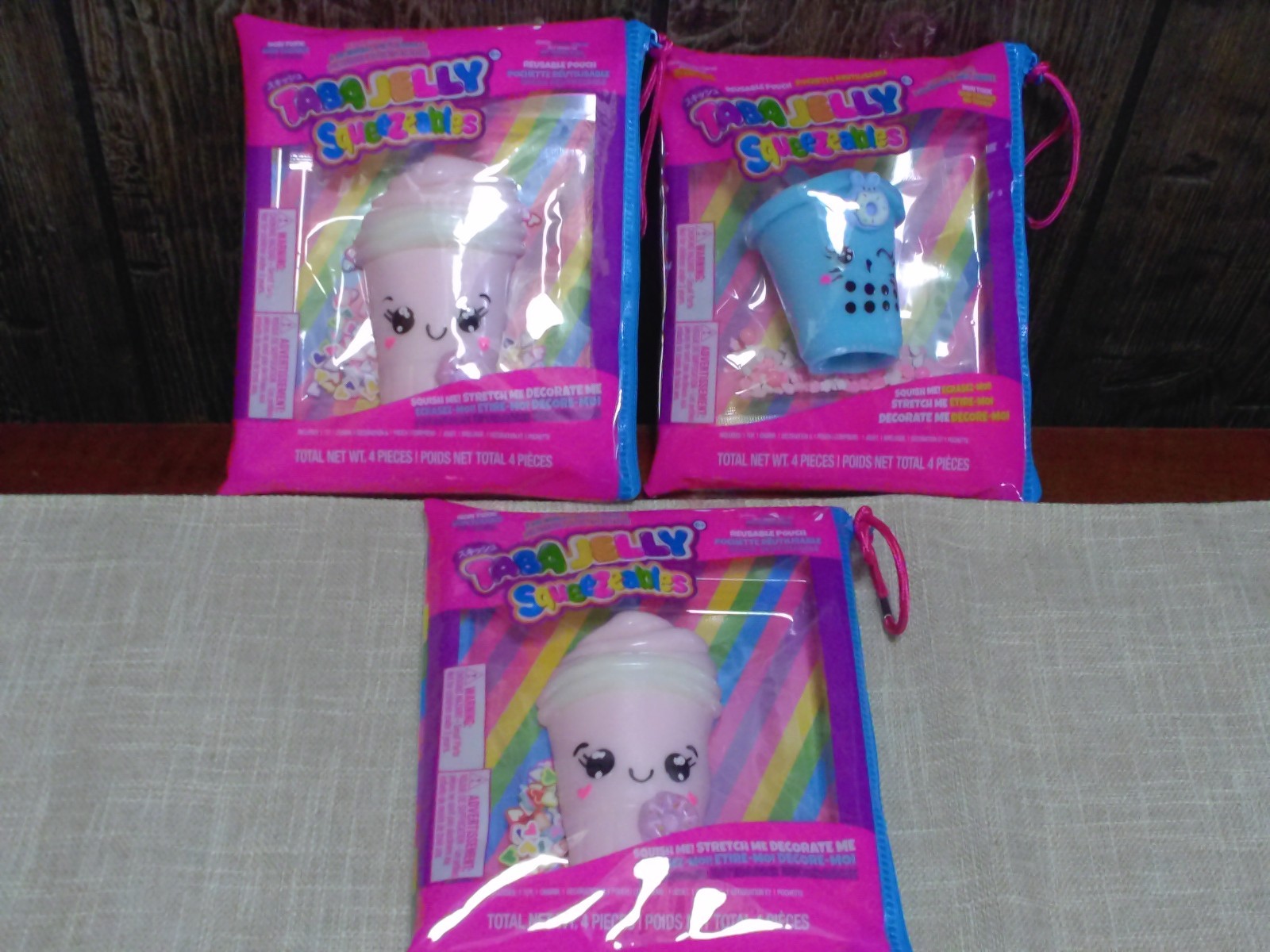 3 Taba Jelly Squeezeables PINK SHAKE AND BLUE CUP Squishy, SCENTED Squeeze Toy