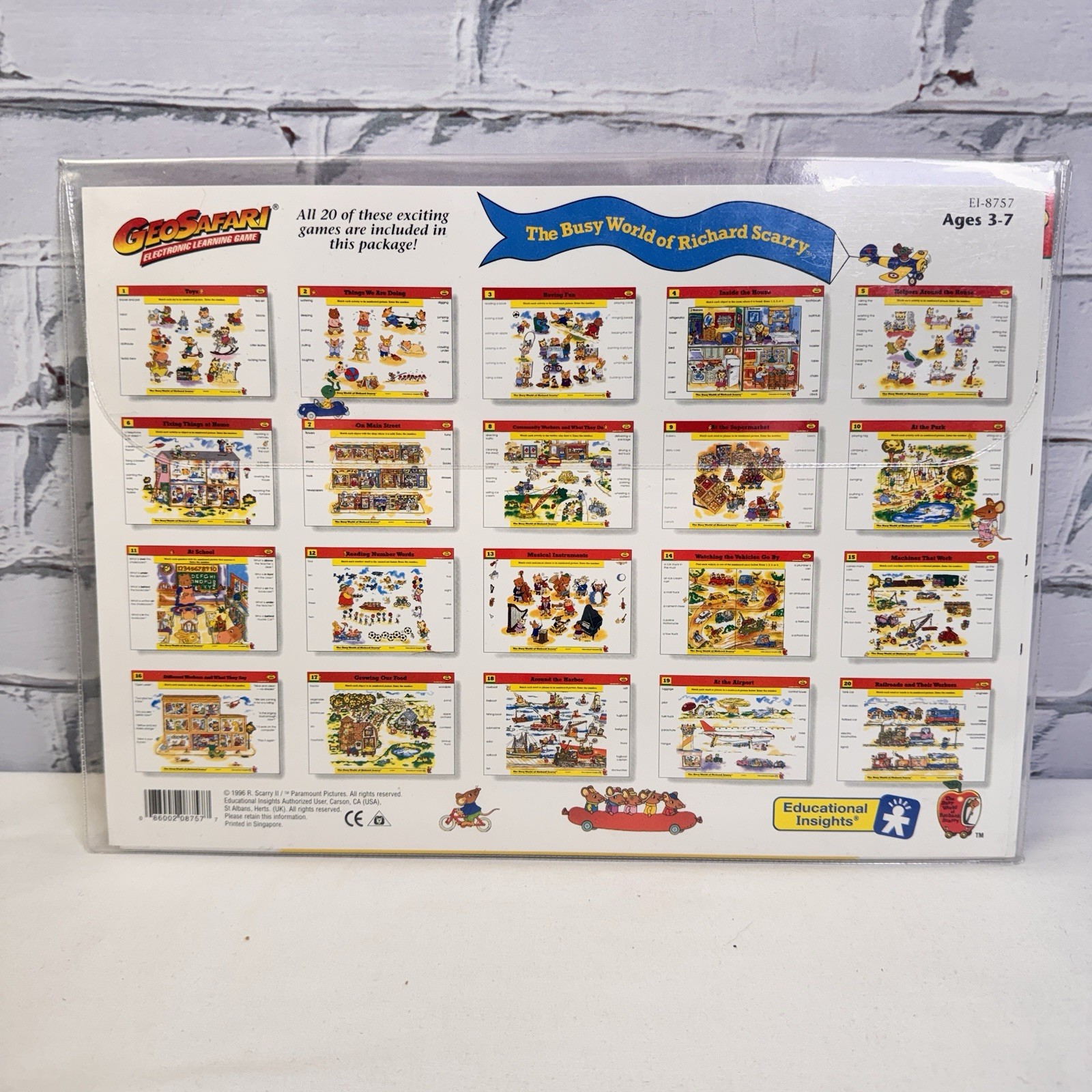 RARE Busy World Richard Scarrry GEOSAFARI Electronic Learning Game Cards EI-8757