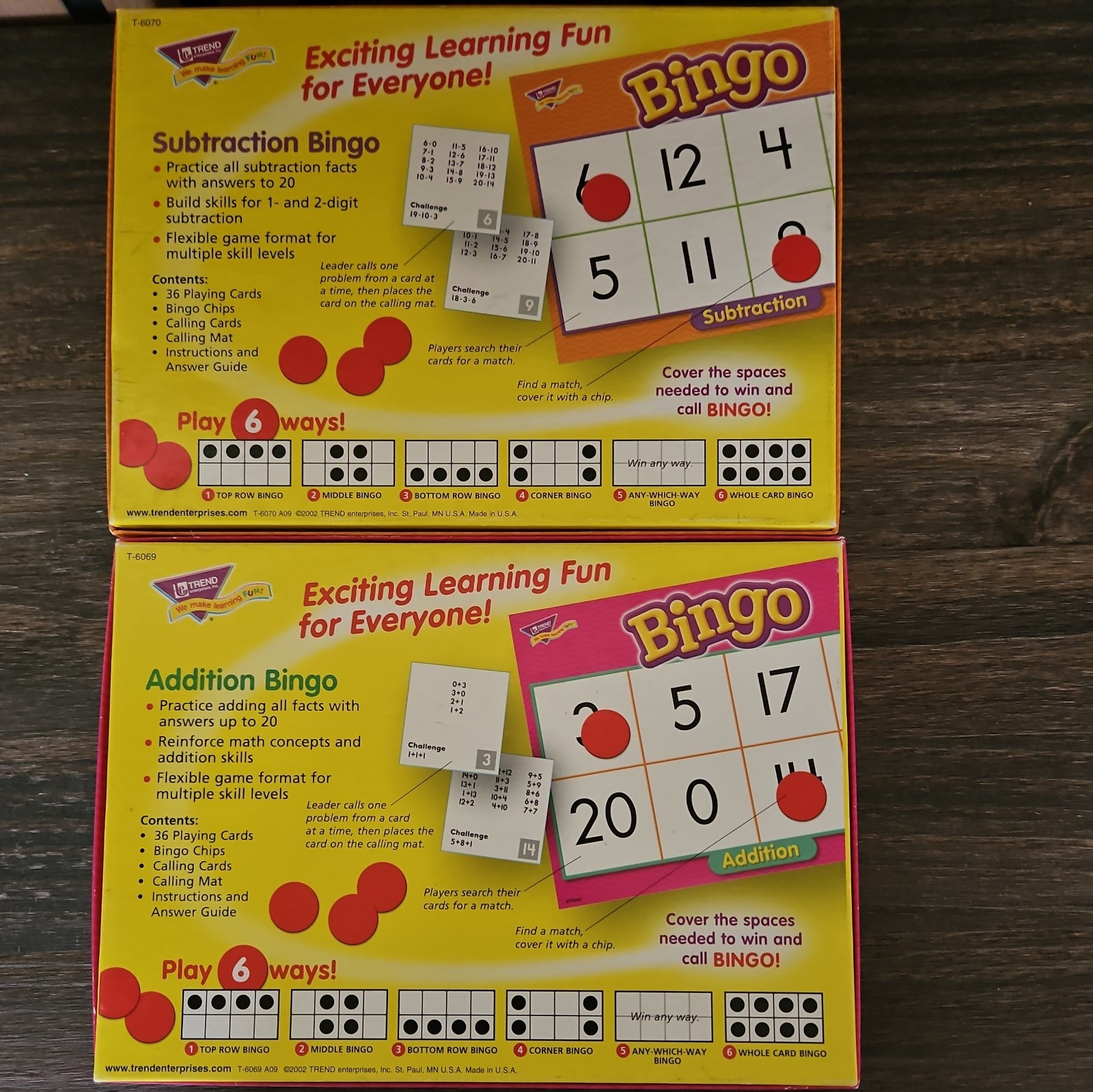 2 Bingo Games Addition & Subtraction age 6+ Carson Dellosa Education