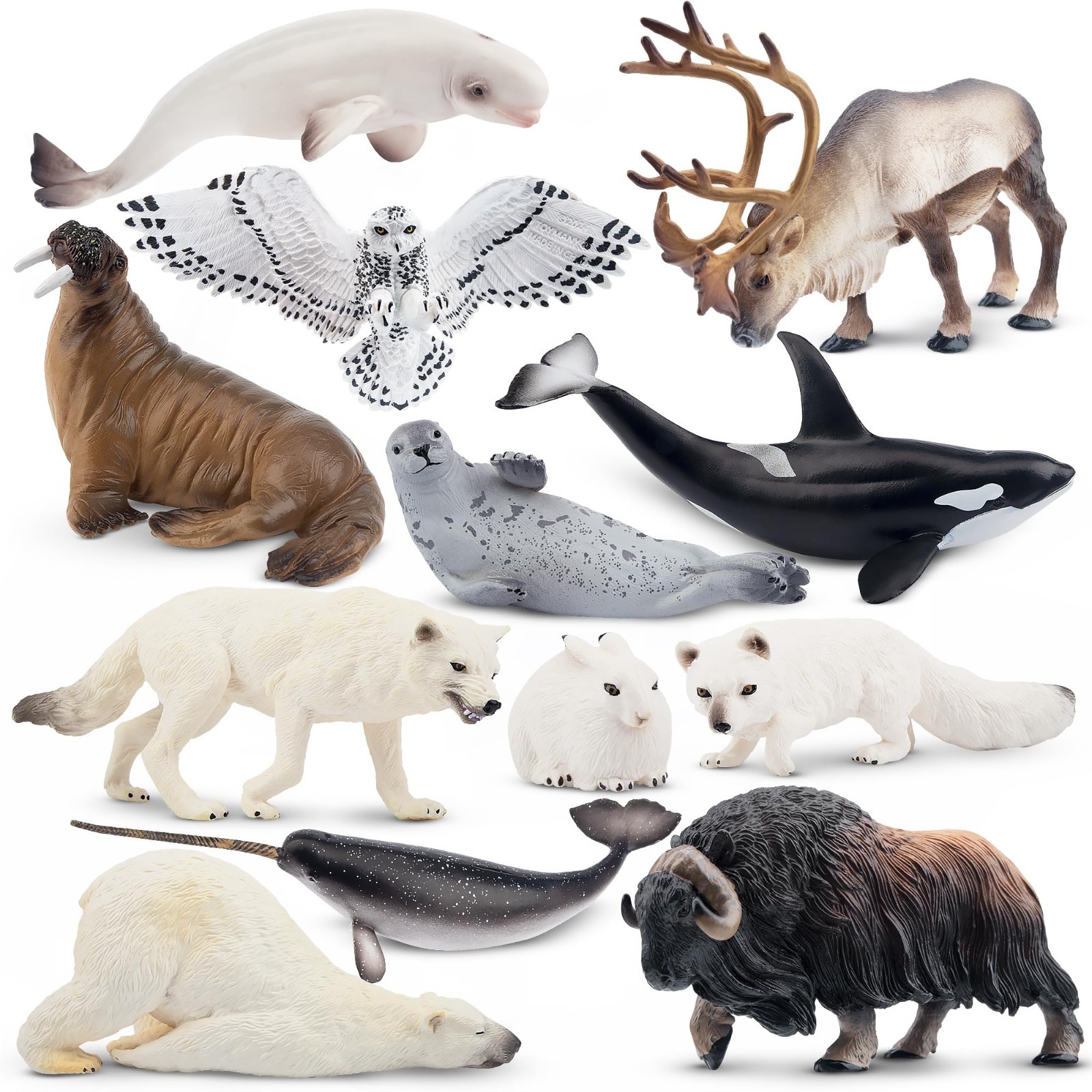 Toymany 12PCS 4-7″ Large Polar Animals Figurines, Plastic Arctic Animal Toy