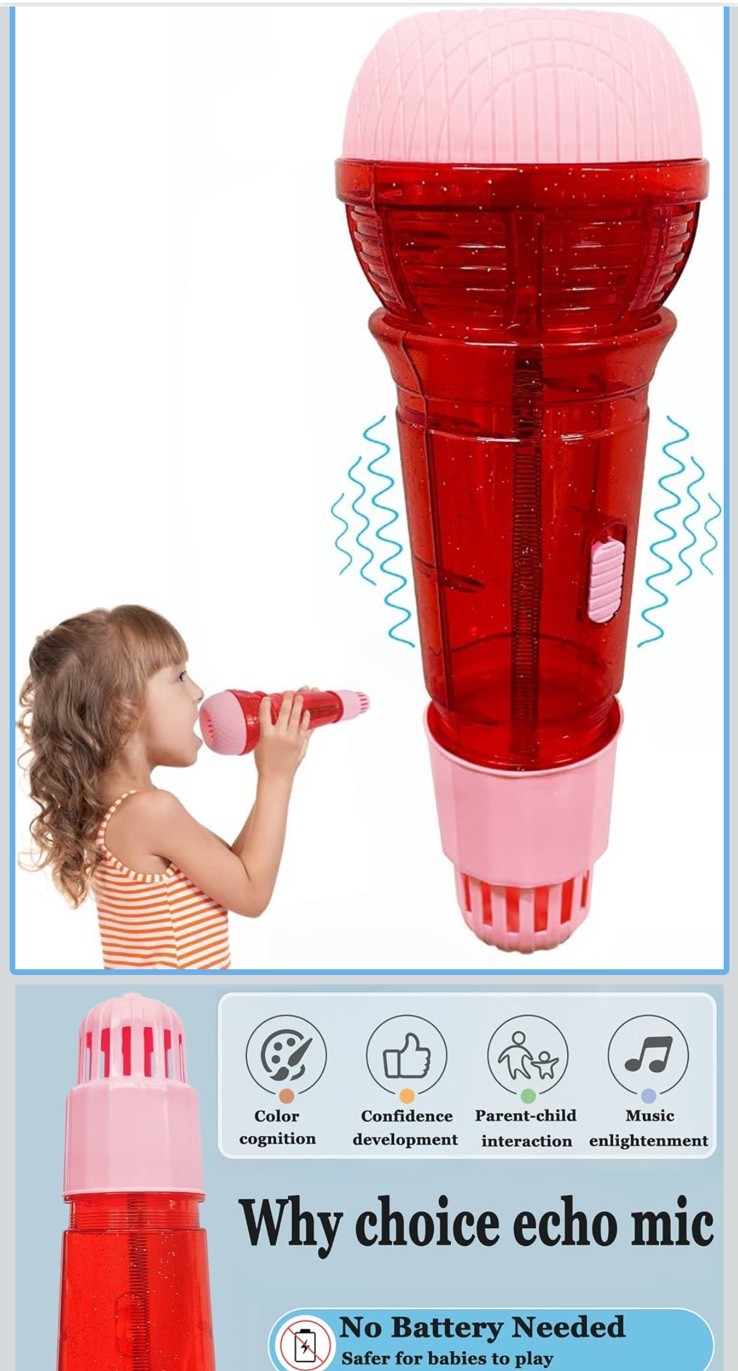 Novelty Place Kids Echo Microphone Battery Free Red Pink Karaoke Toy E0337
