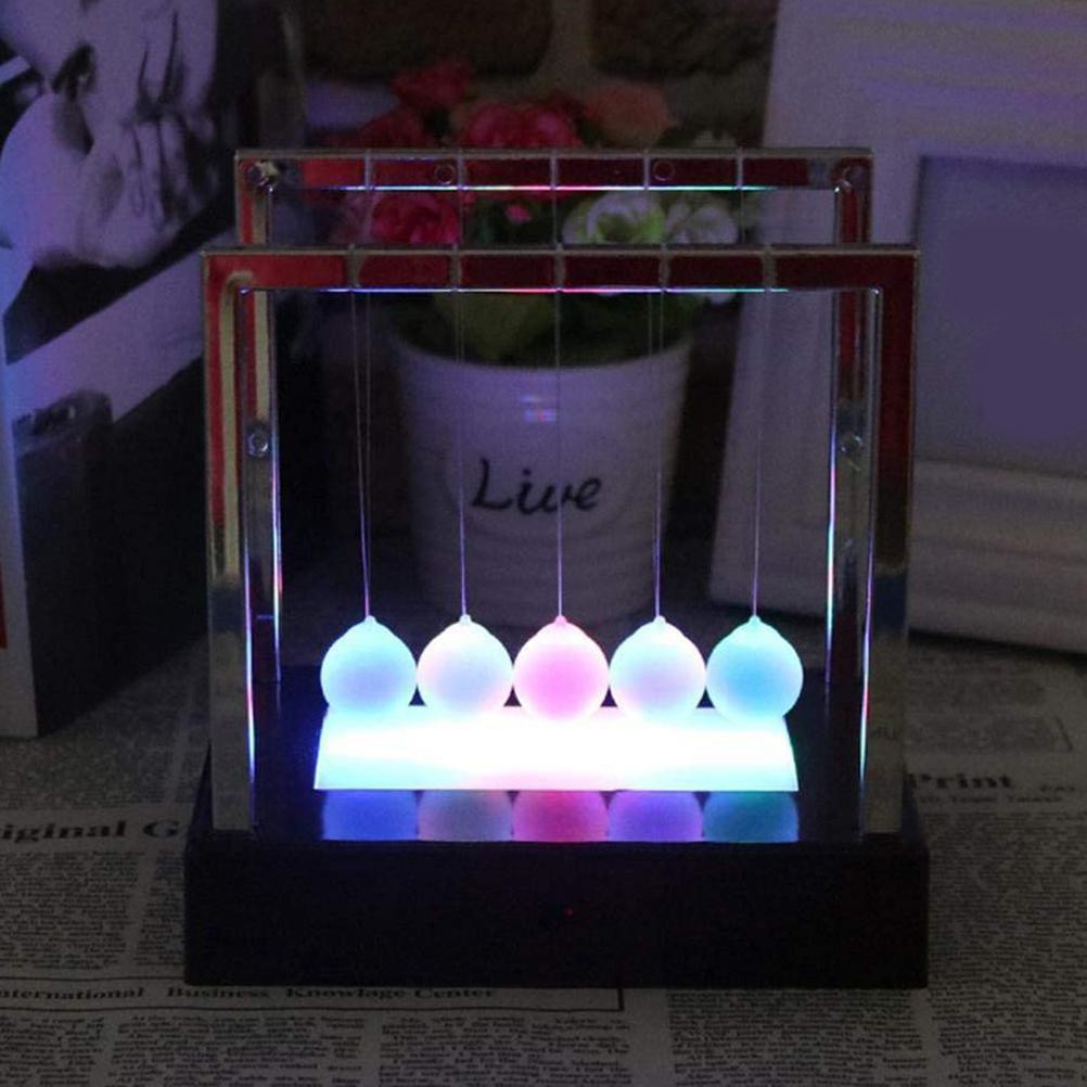 Newtons Cradle Fun Balance Balls Physics Science Desk Toy LED Light Home Decor