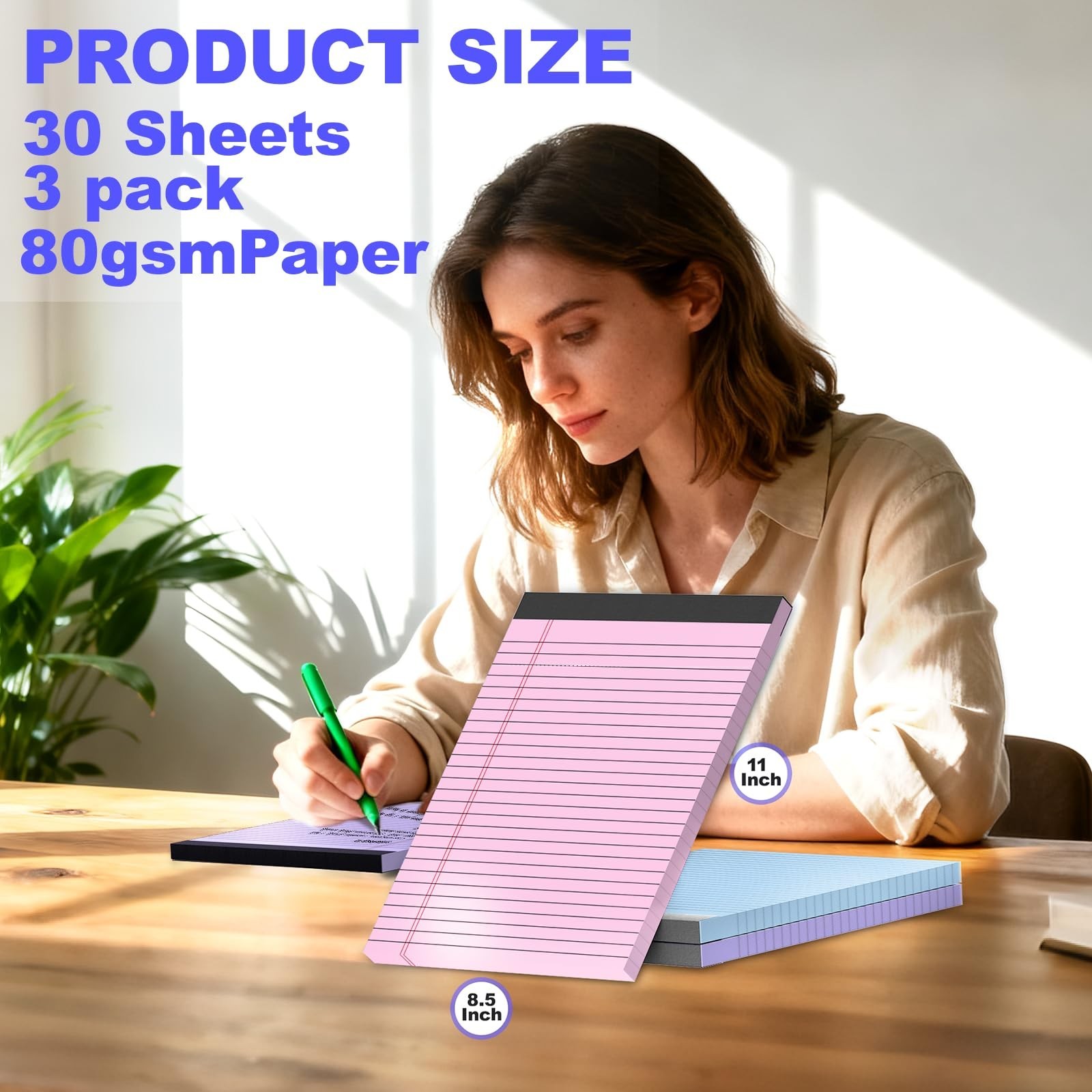 3 Pack Colored Legal Pads 8.5 x 11 Inch, Wide Ruled Notepads Lined Memo Note …