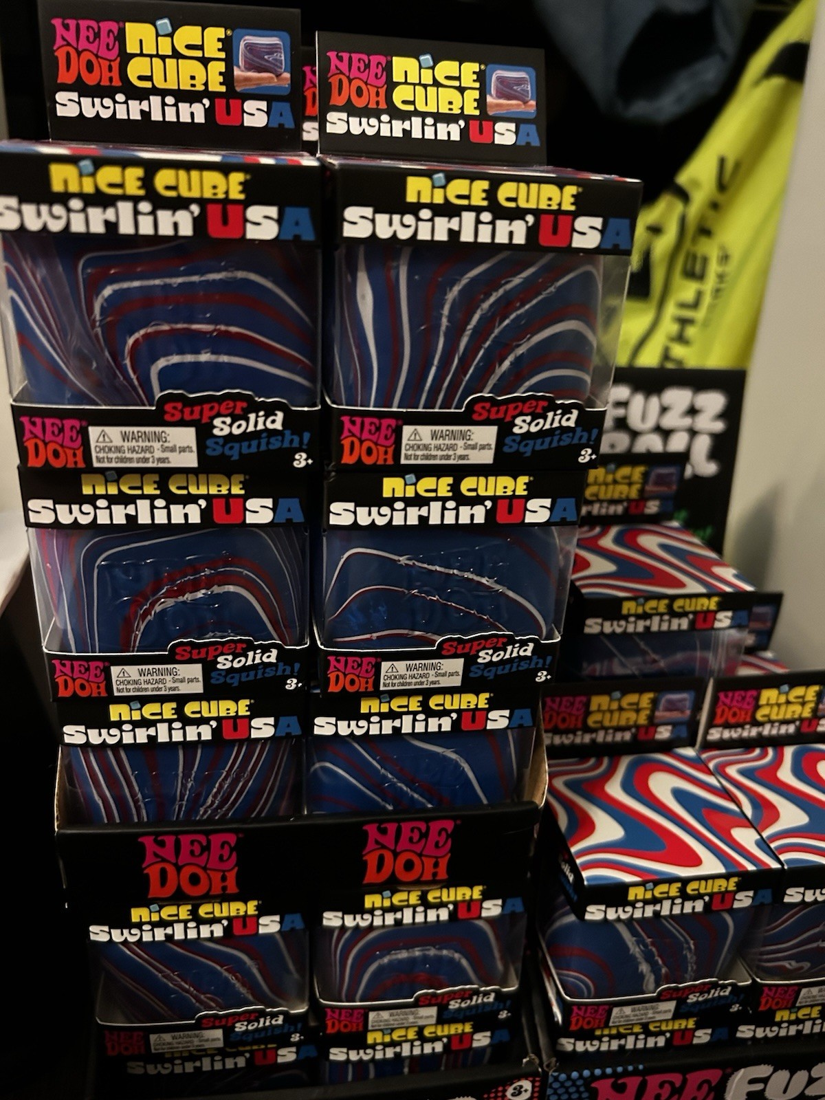 Nee Doh Nice Cube Swirlin’ USA Super Solid Squish Toy Red White Blue 25190NAB