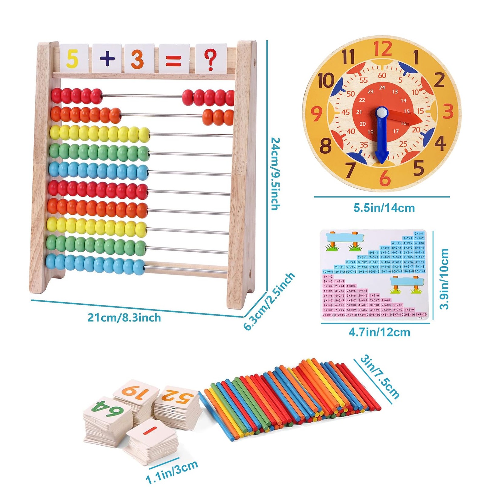 Abacos De Matematicas Con 110 Tarjetas y Palitos Madera Para Niños 5 6 7 8 Años