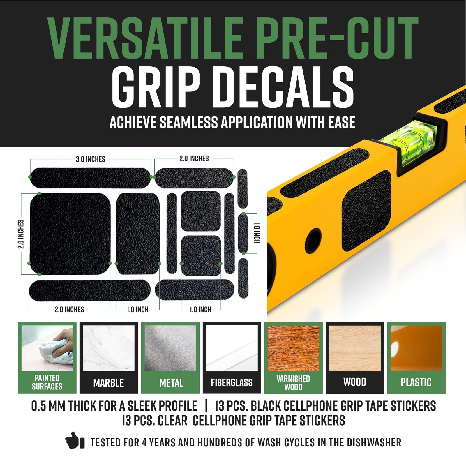 Dragon Grips 13-Piece Rectangular Rubber Grip Tape Pack – Black 1 pack,