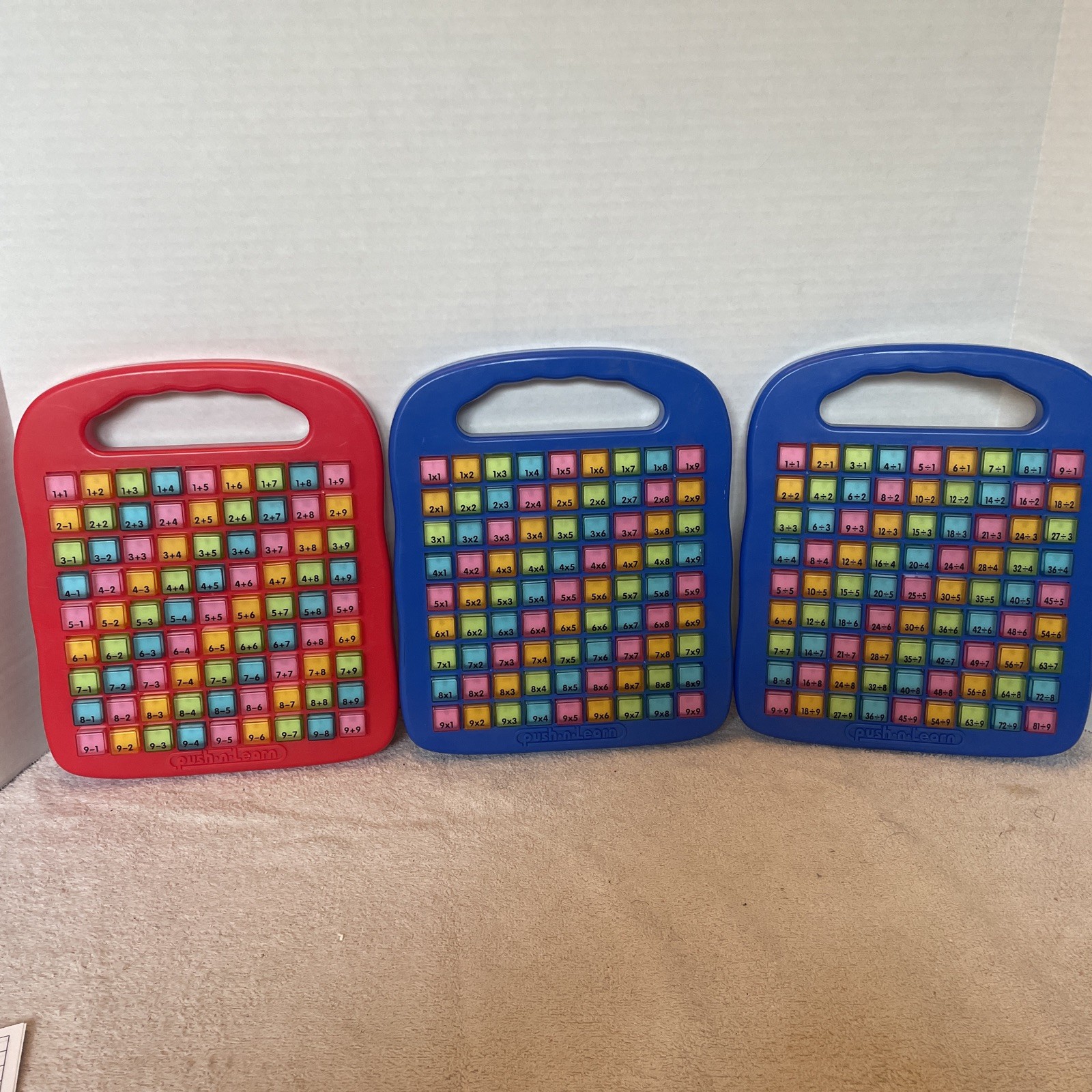 Push-n-Learn math Tables Plastic Educational Math Toy Vtg Red