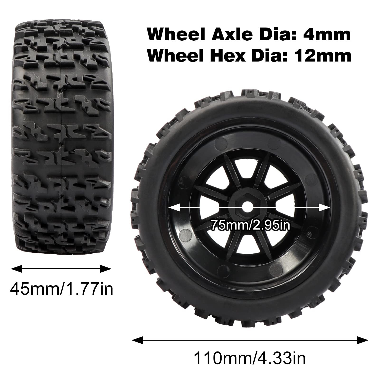 Aimrock 4-Pack 1/10 Pre-Glued 12mm Hex 3.2″ Short Course SC Trucks Wheels and…