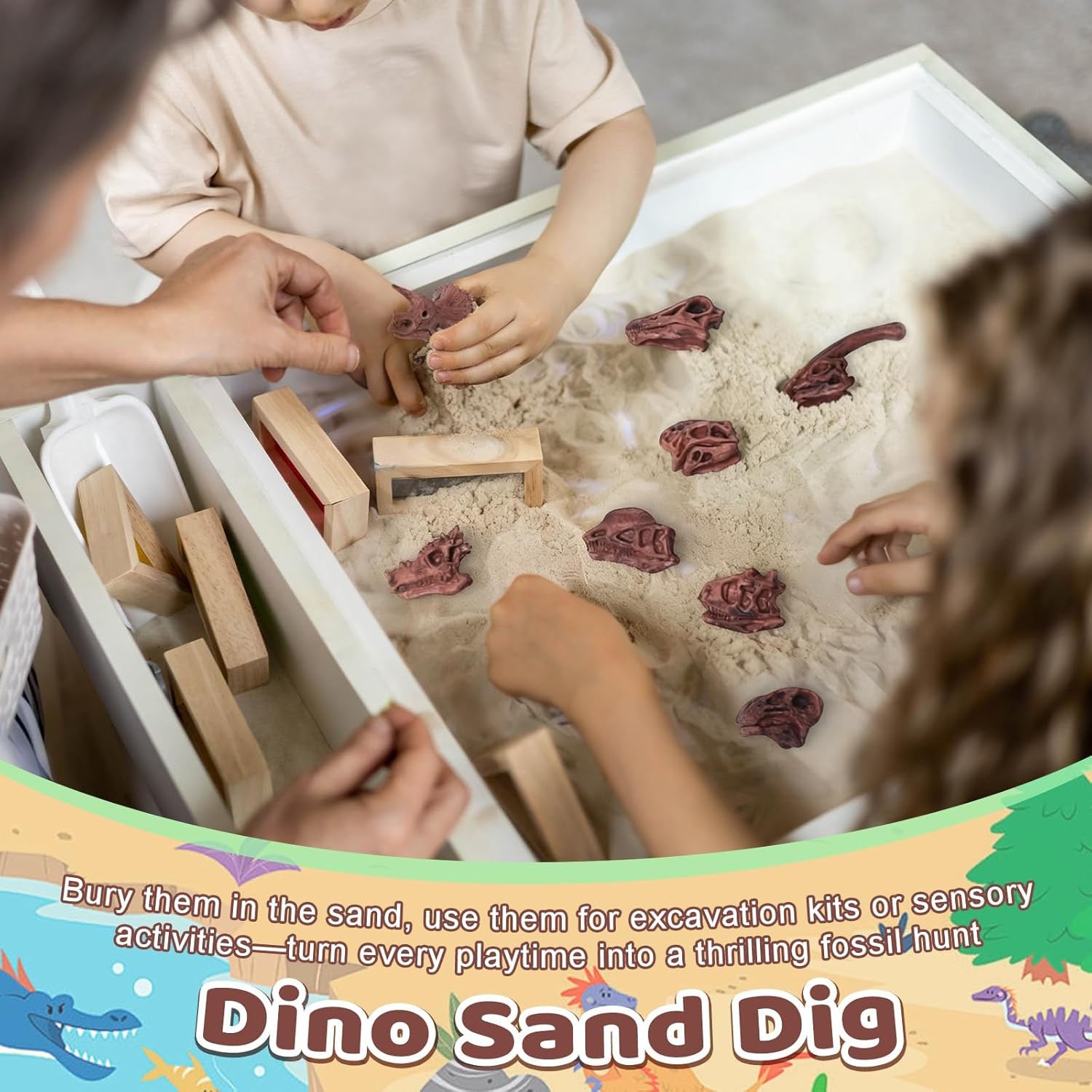 24-Piece Dinosaur Bone for Sandbox, Realistic Dinosaur Figure Plastic Dino Skull