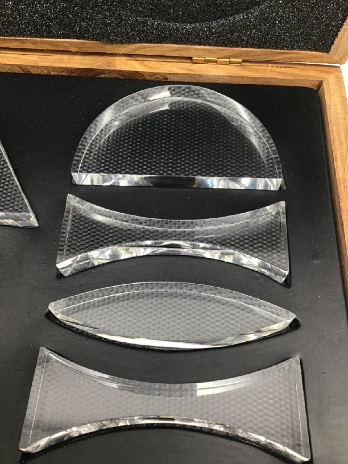 Optical Prism Set Of 6 Pieces Clear Acrylic Teaching Aid Wooden Boxed