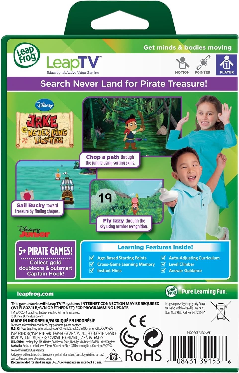 LeapFrog LeapTV Disney Jake and The Never Land Pirates Educational, Video Game