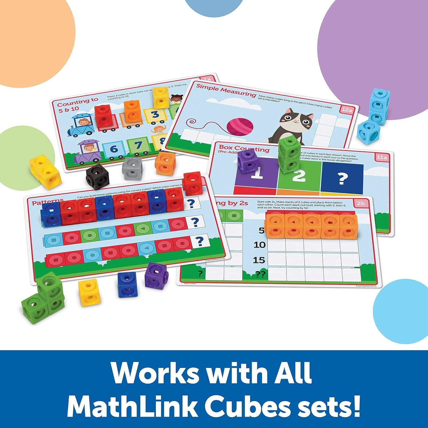 Preschool Math Activity Set with 100 Colorful Cubes and 15 Double-Sided Cards