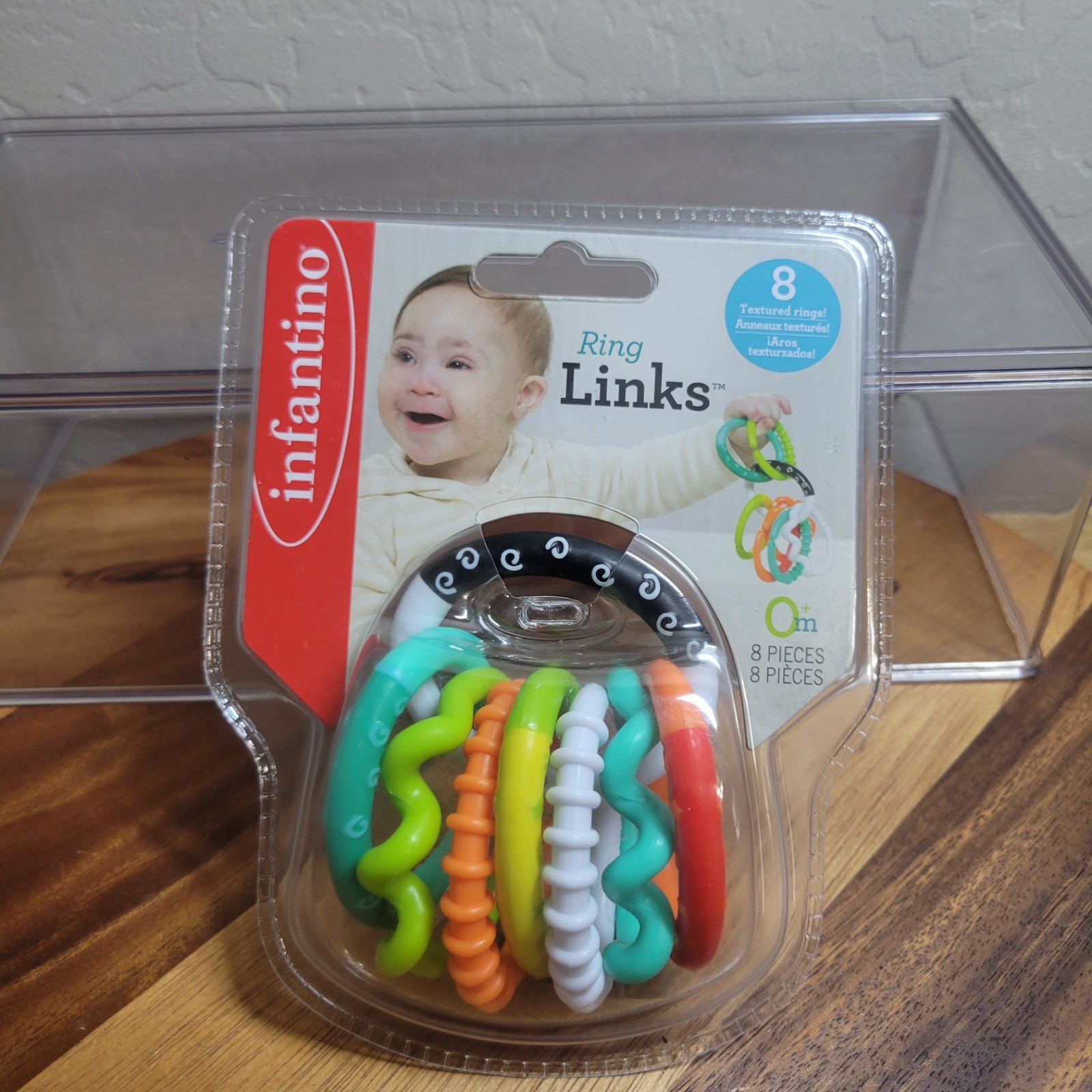 Infantino Ring Links Teether Set ~ 8 Pieces ~ Stroller & Car Seat Toy ~ Bright