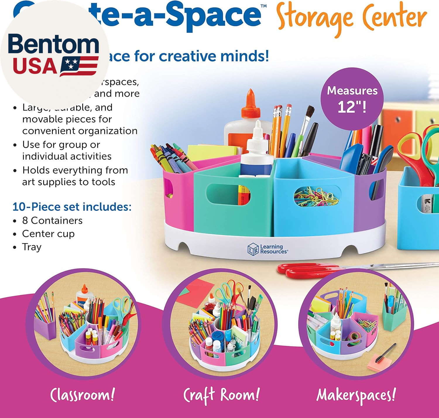 Create-A-Space Storage Center Pastel – Rotating Caddy Organizer for Kids, Art Su