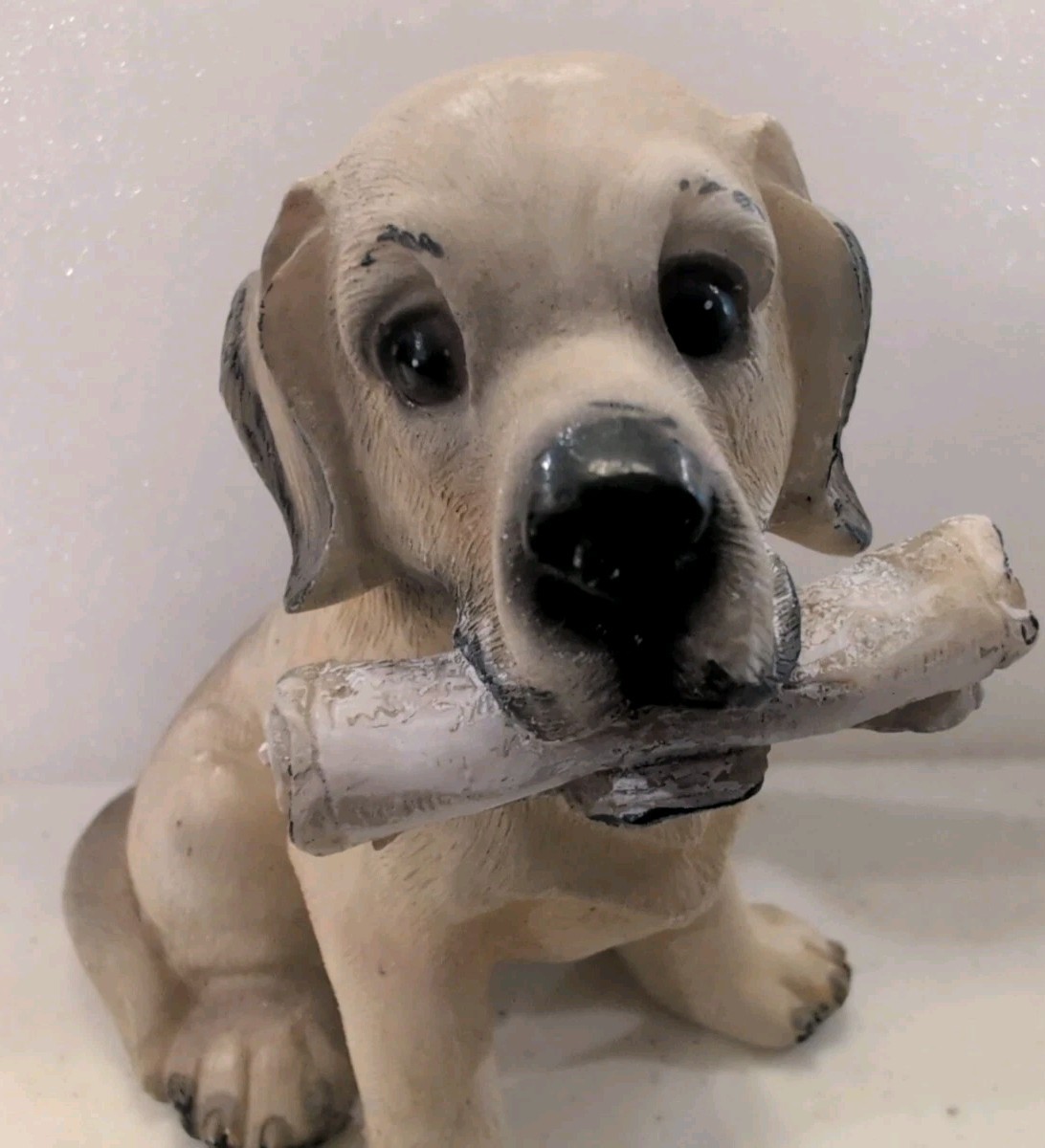 Golden Retriever/Lab Puppy Dog, Resin Type, Sitting With Newspaper In Mouth 4.5″