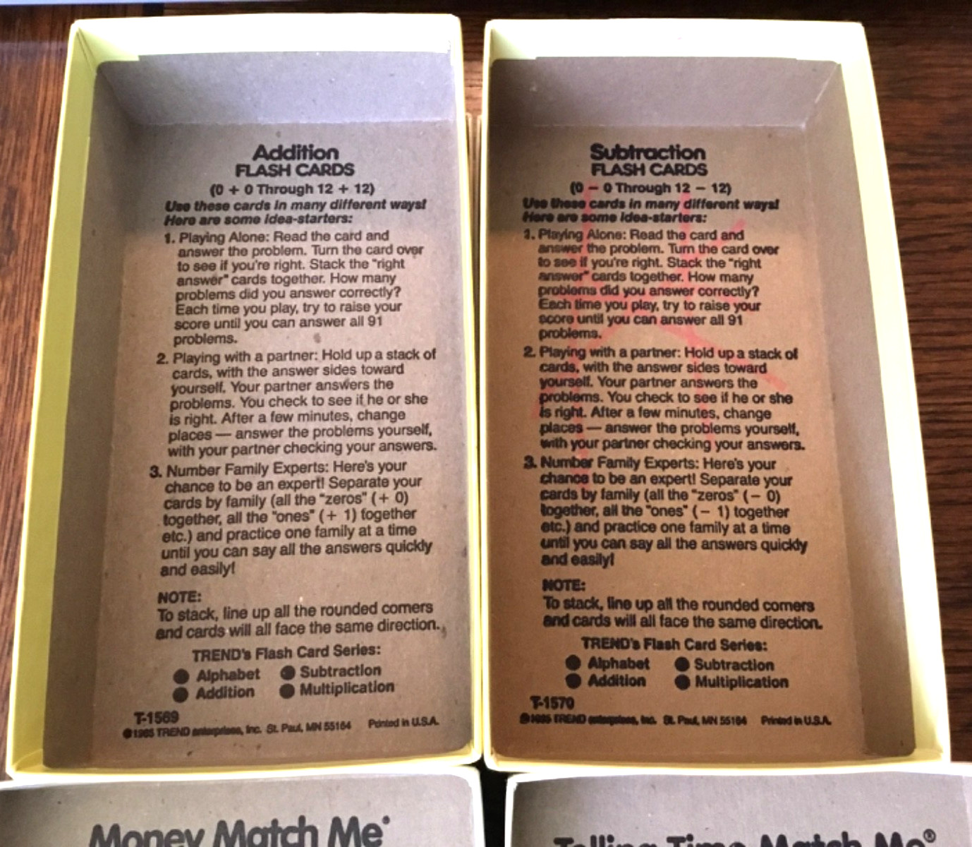 4 Trend Educational Flash Cards 1986 Addition Subtraction Money Telling Time