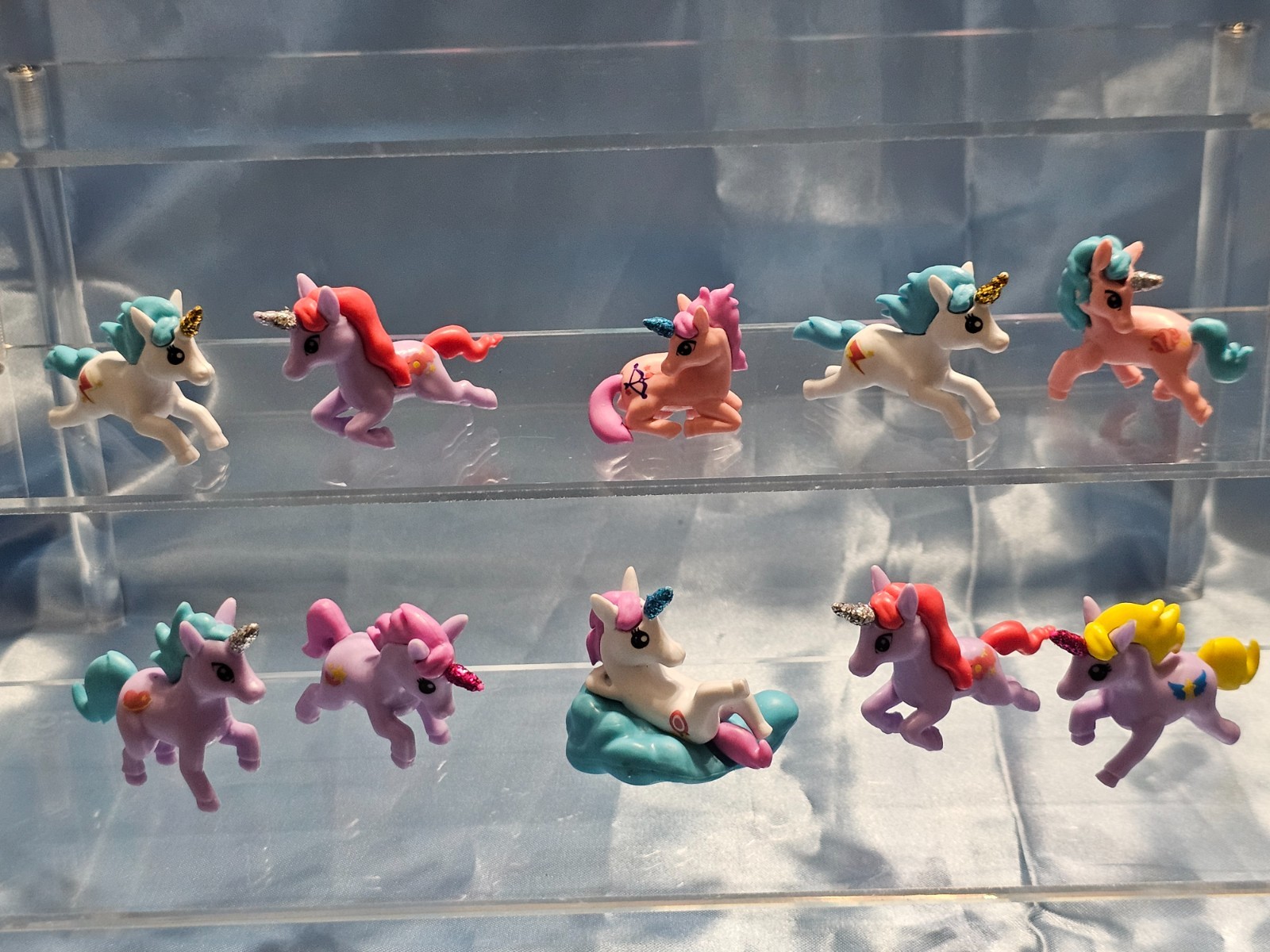 LOT OF 10 MINIATURE UNICORN PONY TOYS – ASSORTED COLORS – BRANDED – 2″
