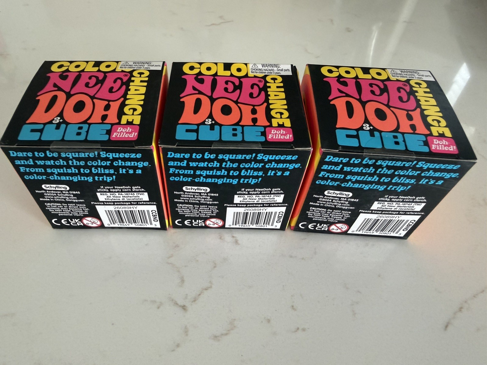 NeeDoh Set of 3 Color Change Cube (Pink, Blue, Yellow) Nee Doh Squishy Toy
