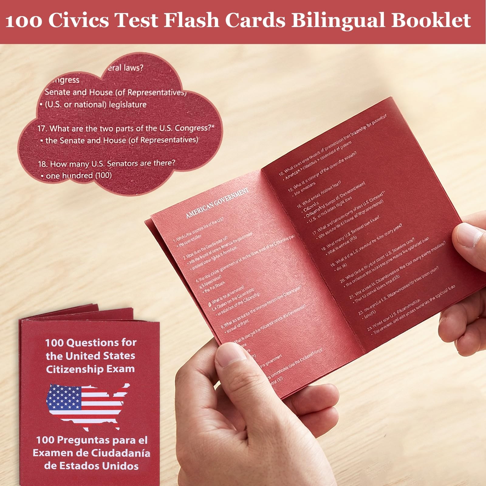 2026 New Us Citizenship Test Flash Cards 2026, Tarjetas para 3.6″x2.5″, Red