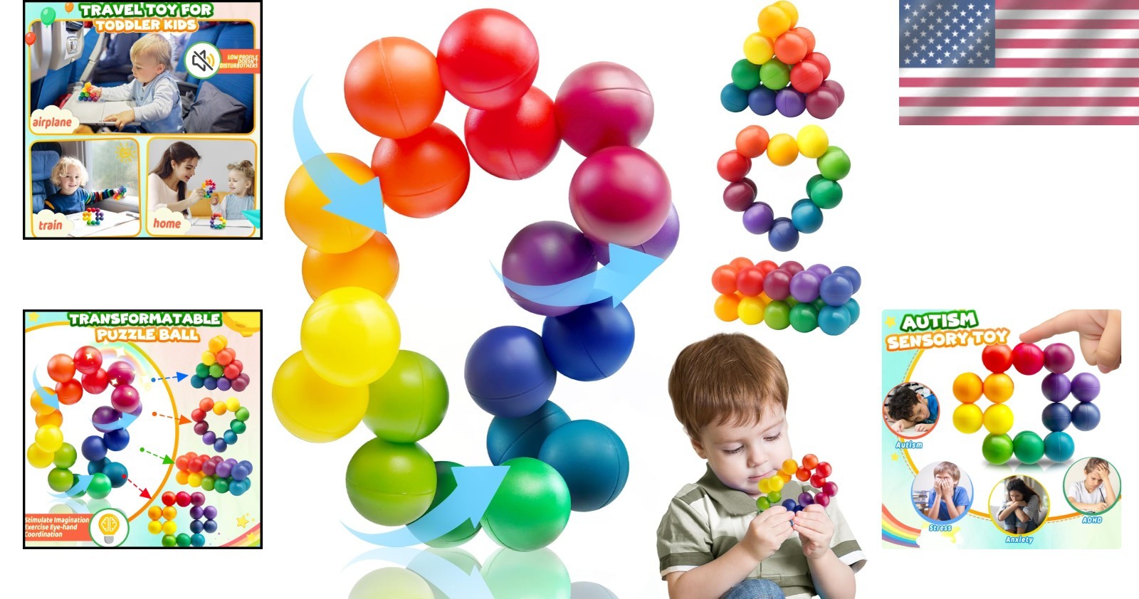 Kid-Safe Rainbow Fidget Ball Toy for Relaxation | Ideal Gifts & Easter Stuffers