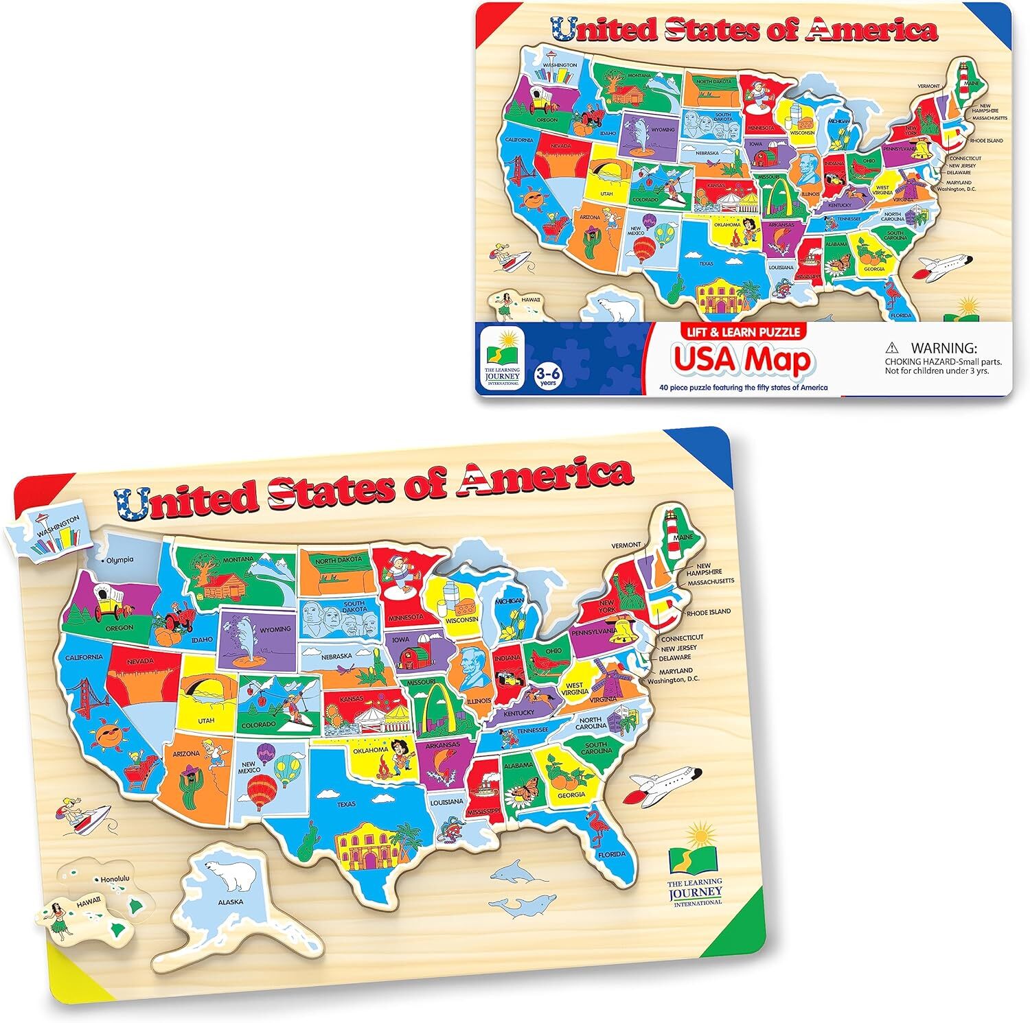 The Learning Journey Lift & Learn Puzzle – USA Map Puzzle for Kids – Preschool