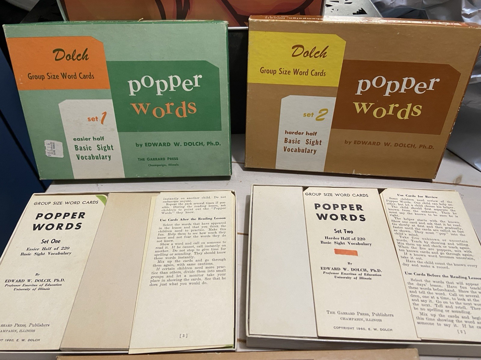 Vintage 1960’s Dolch Homeschool Learning Words Cards – Set Of 4