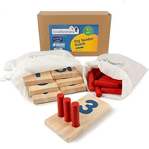 Peg Number Boards Wooden, Excellerations 2.5 x 5 inches, Counting Teaching Toy,