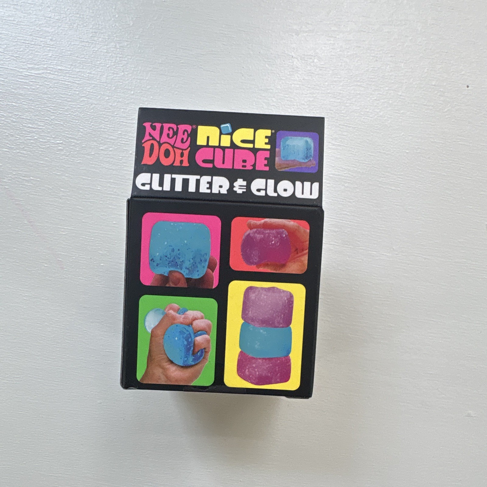 NeeDoh Nice Cube Glitter & Glow Super Solid Squish Squeeze Toy, Blue 26057HY
