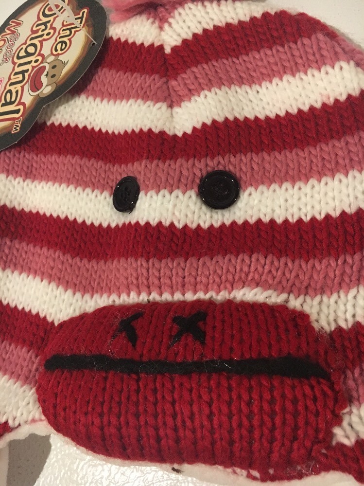 SOCK MONKEY Winter Hat/Cap ~Ear Flaps~Ladies/Girl’s/Women’s~One Size~Red/Pink