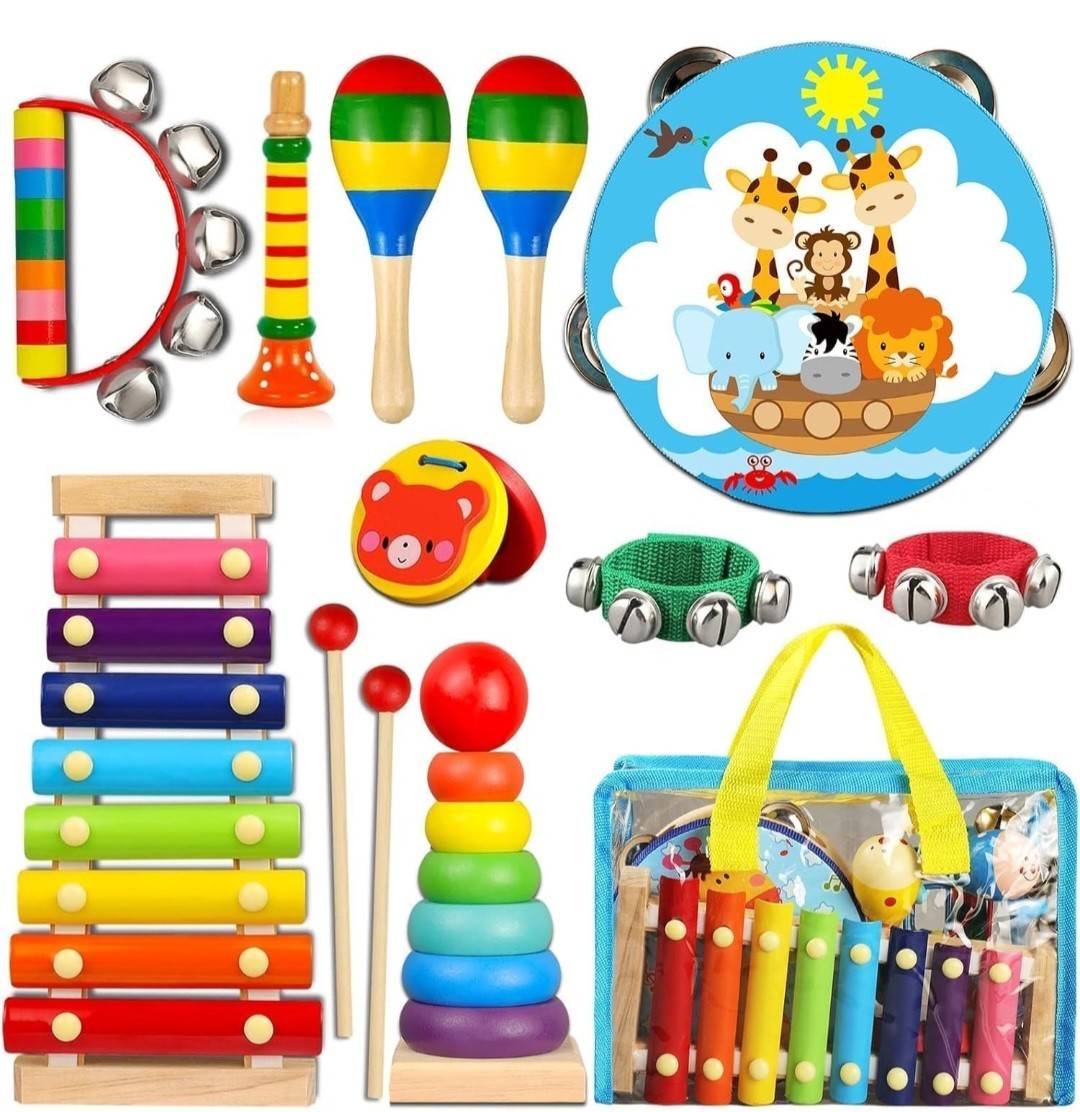 Wood Percussion Toddler Instruments Educational w/ Carrying Bag Preschool – NEW