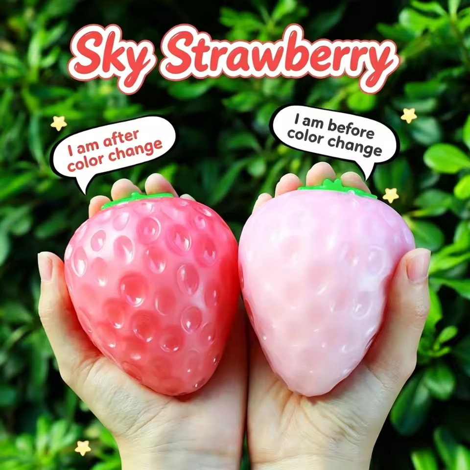 Color Changing Strawberry Stress Ball Squishy Fidget Toy Sensory Squeeze Fruit