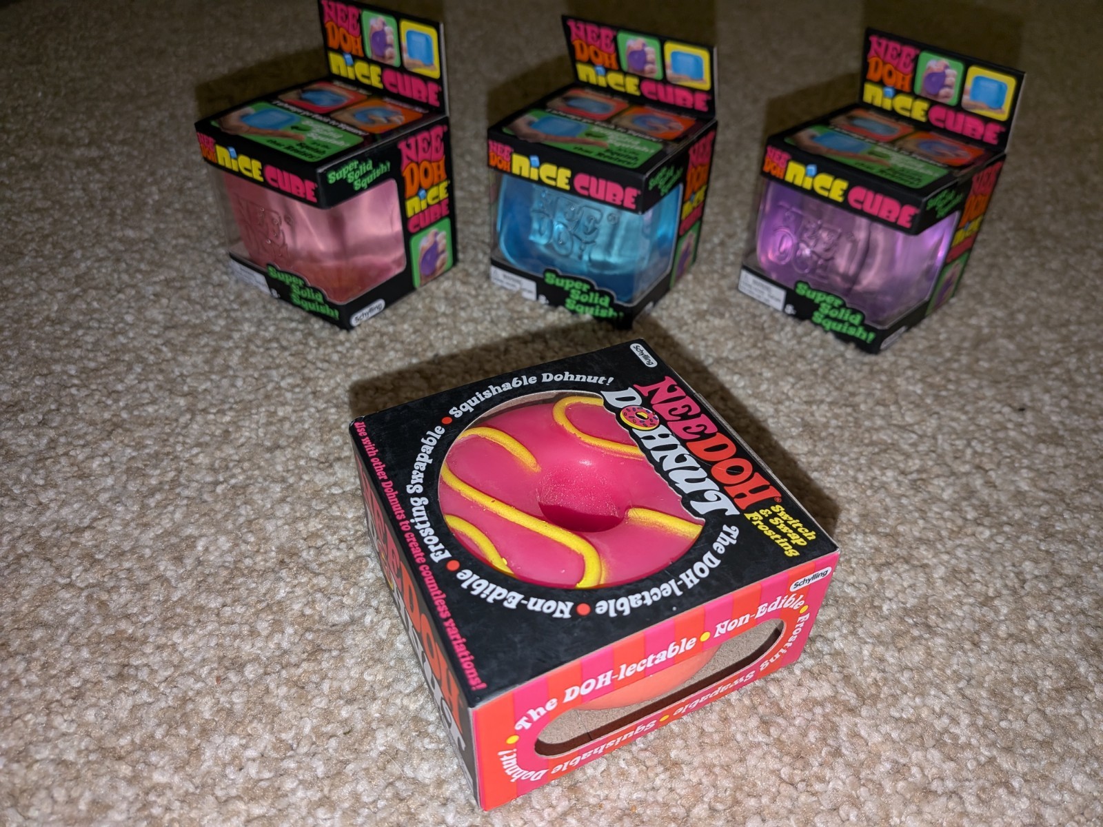 4x Pink Swirl NeeDoh Jelly Donut Squishy Nice Cube Jellie Dohnut Stress