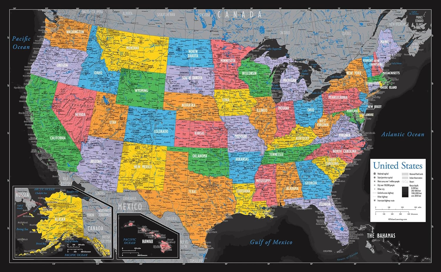 Laminated World Map & US Map Poster Set – 18″ X 29″ – Wall Chart Maps of the Wor