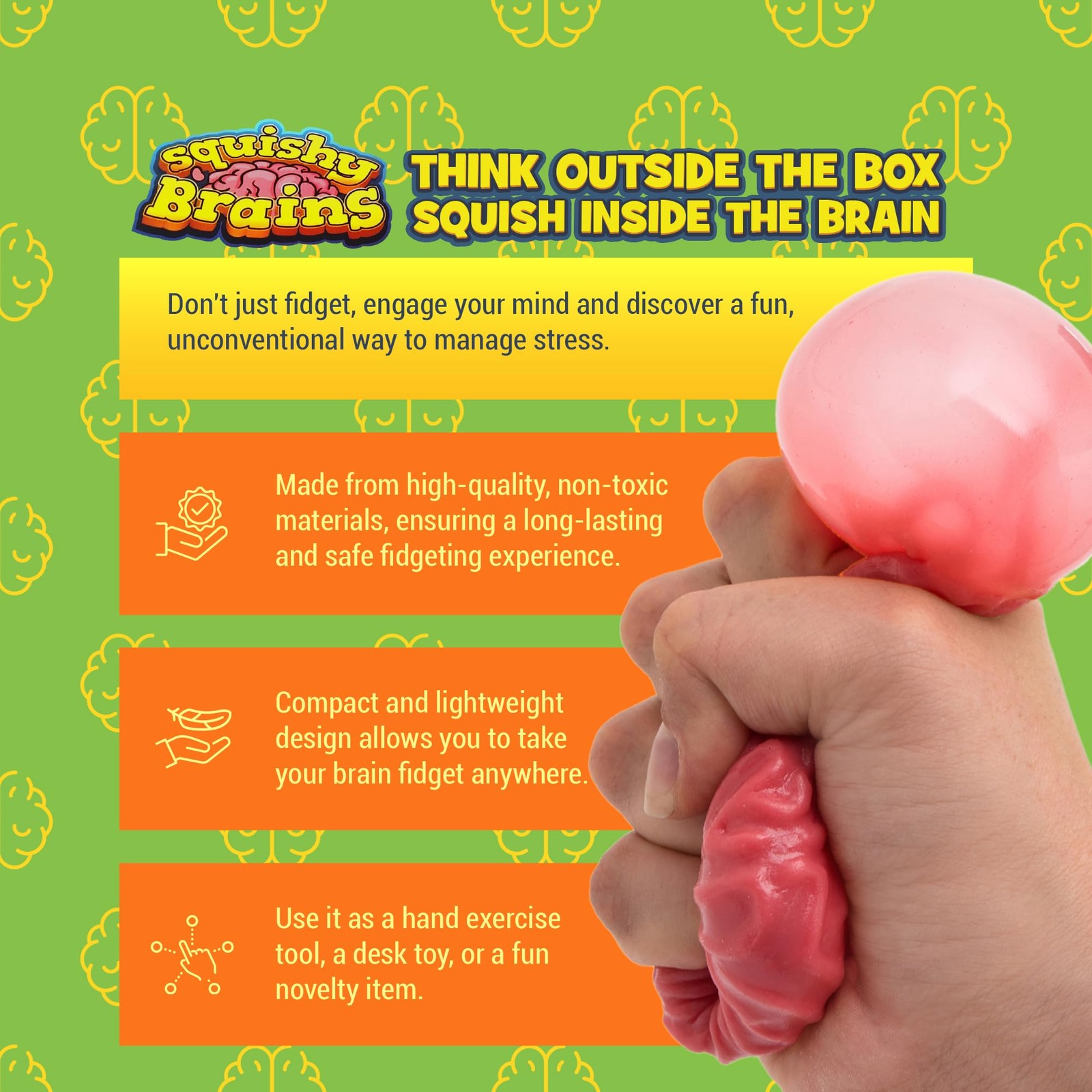 IPIDIPI TOYS Squishy Brain Fidget Splat Balls – Pack of 3 – Fun Small, Pink