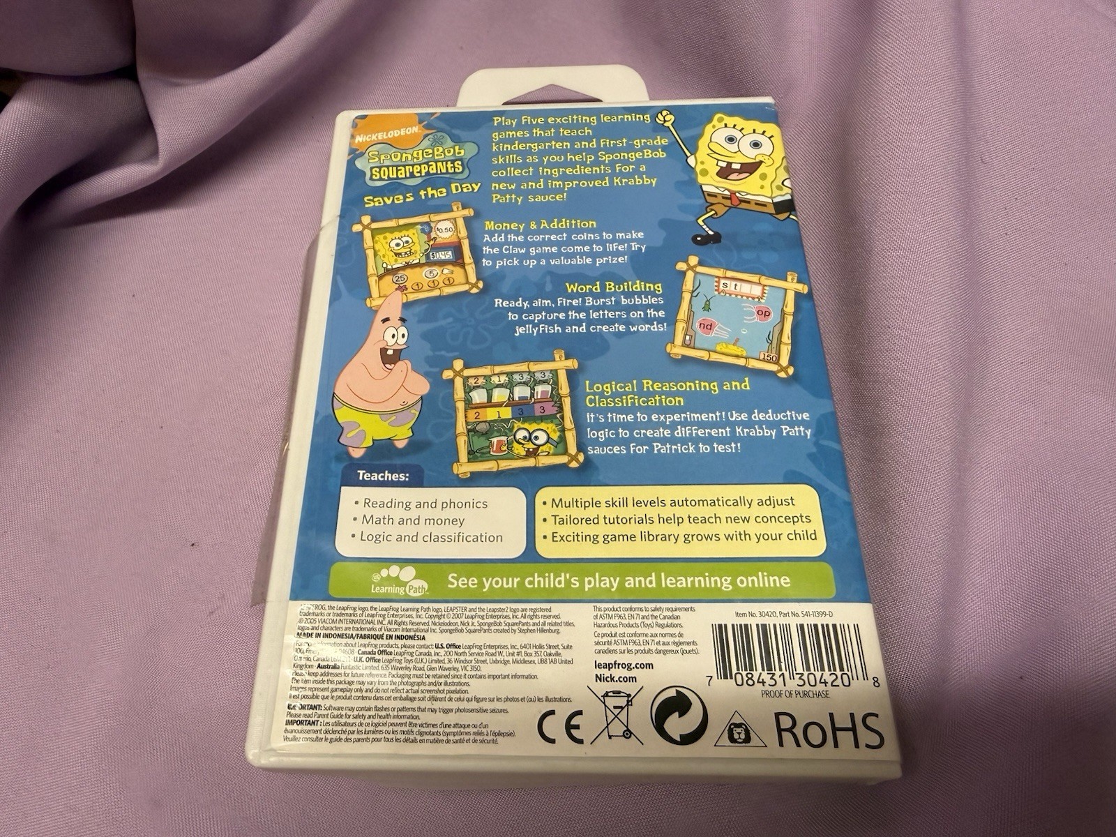 Leapster Learning Game (K-1ST Grade) 5-7 yrs For Leapster 2. Spongebob Squarpant