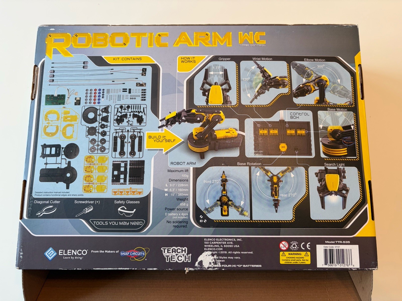 Teach Tech Robotic Arm WC Elenco STEM Building Robot Kit. Open Box New