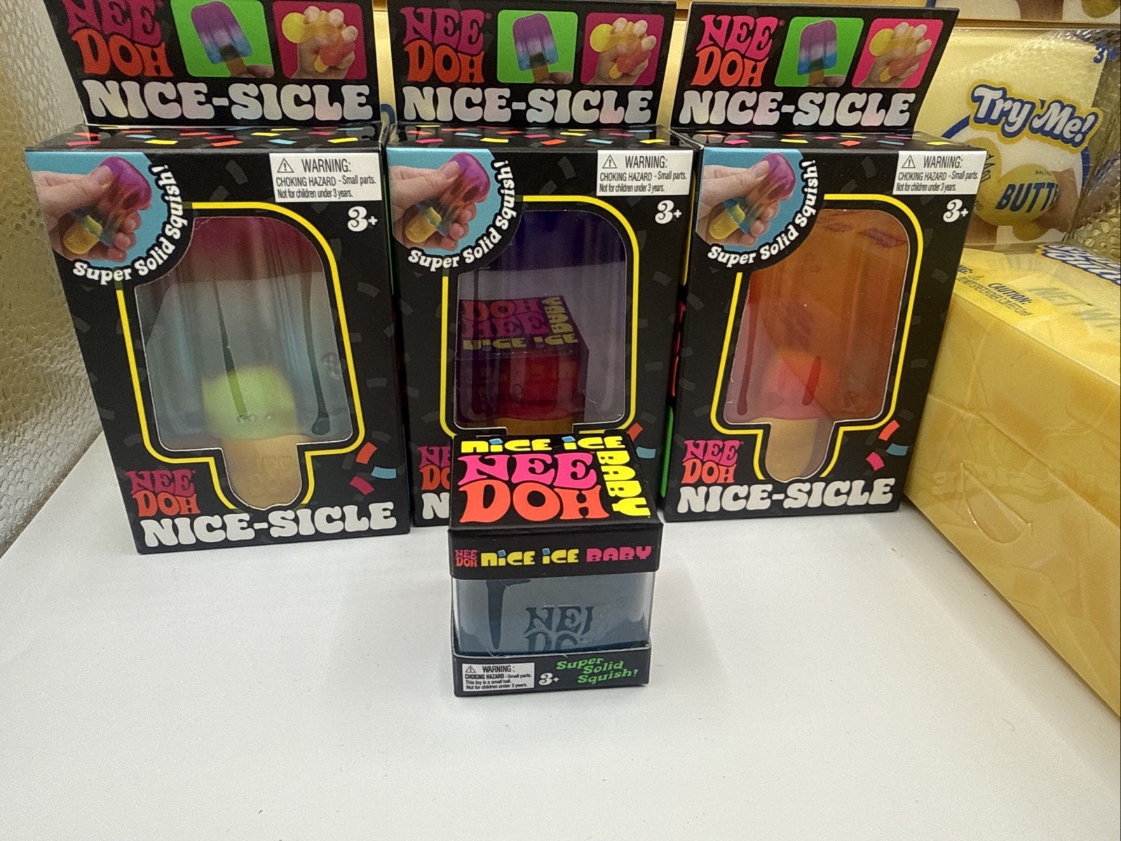 NEE DOH NICE-SLICE POP SICLE PURPLE PINK ORANGE LOT OF 3 D & 1 Nice Ice Baby