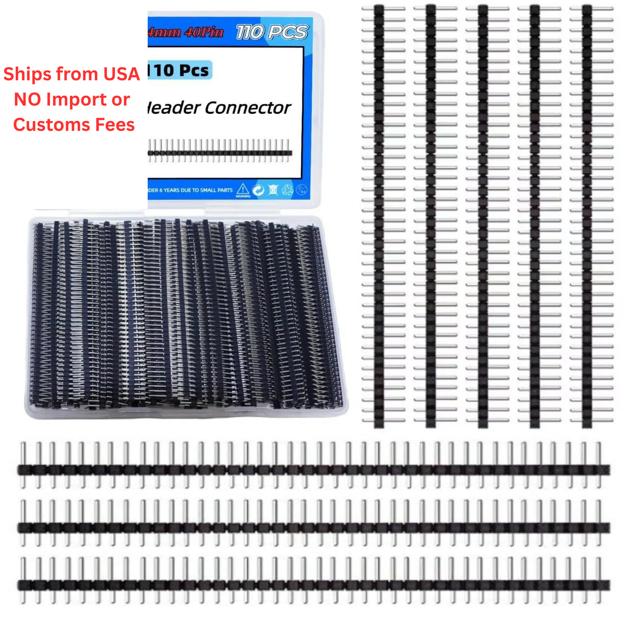 EGSCST 110PCS 2.54mm 40Pin Straight Single Row Male Pin Headers black