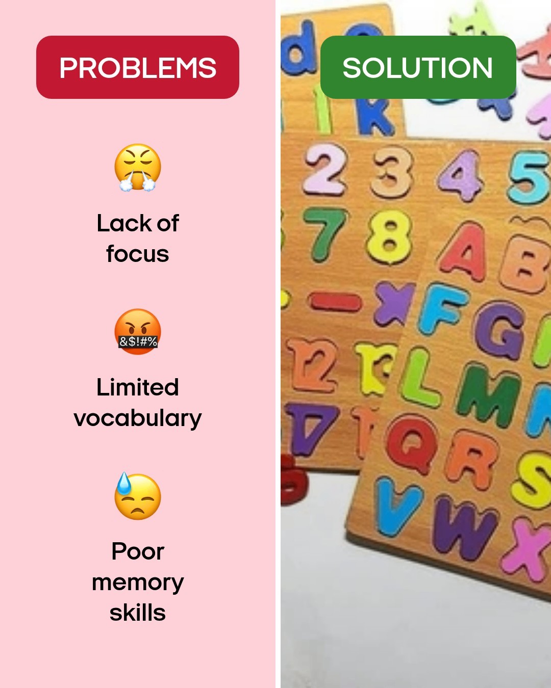 Educational Puzzles for Toddlers, Letters Number Shape Board Montessori Learning