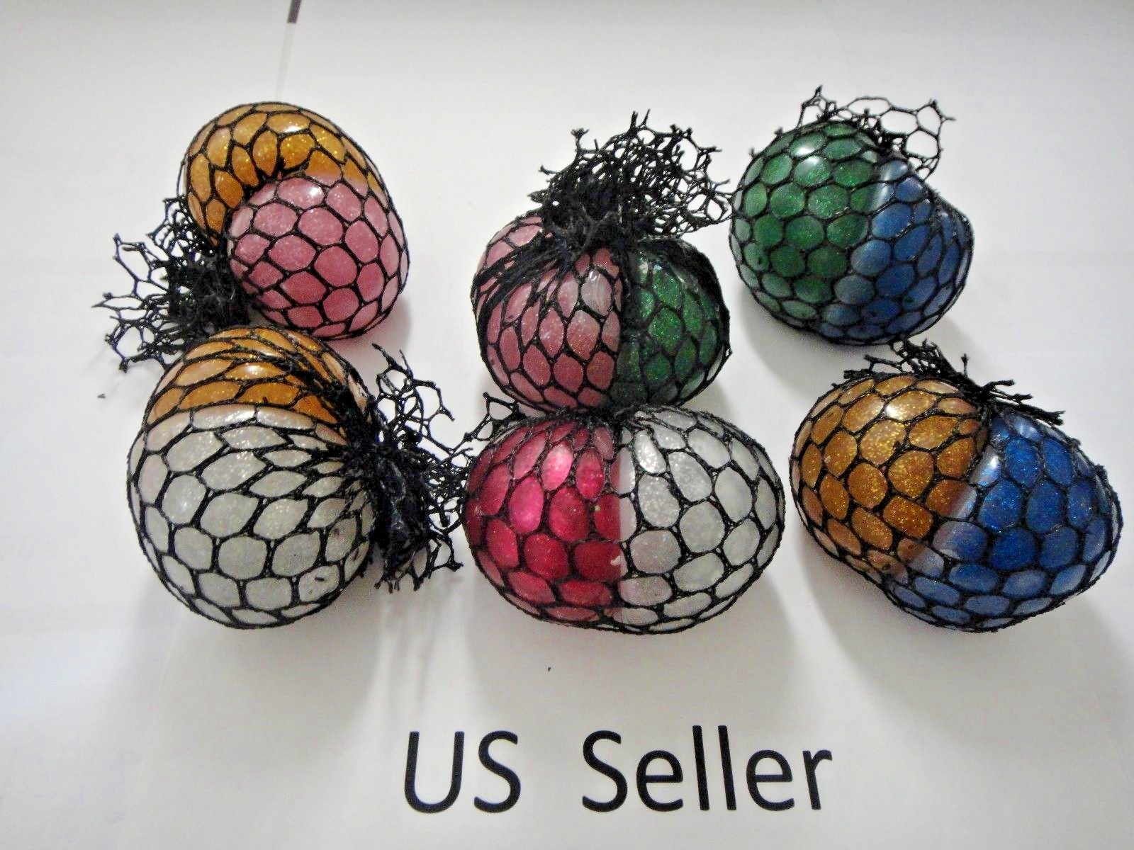 12X-2 in 1 Glitter mesh sensory stress ball toy autism squeeze anxiety squishy