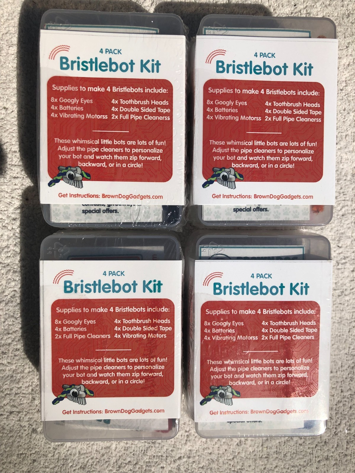 Bristlebot Kits: Includes 4 of the 4-Packs by Browndog Gadgets, US Seller