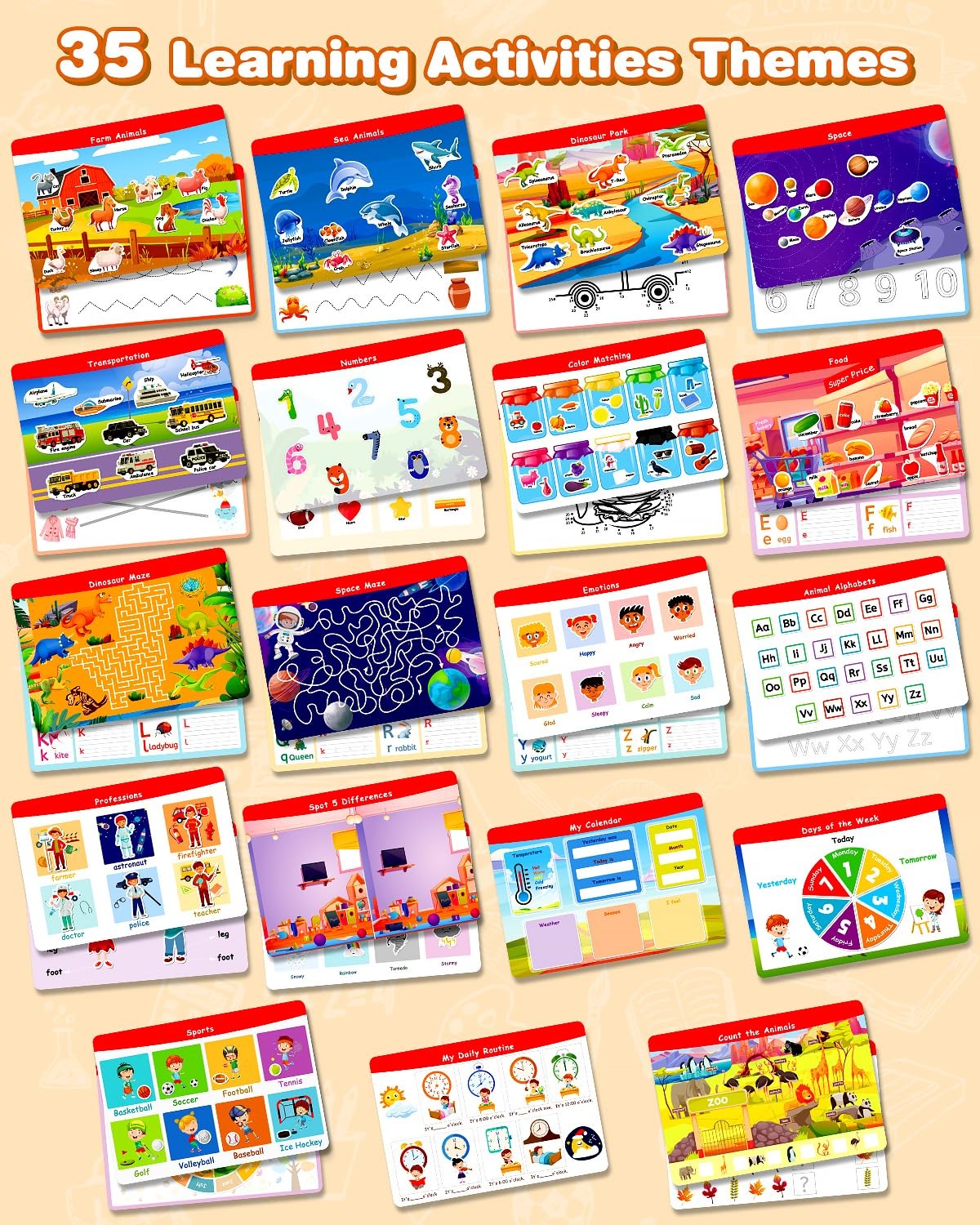 Montessori Preschool Busy Book for Toddlers – Activity Books for Ages 3-5 – P…