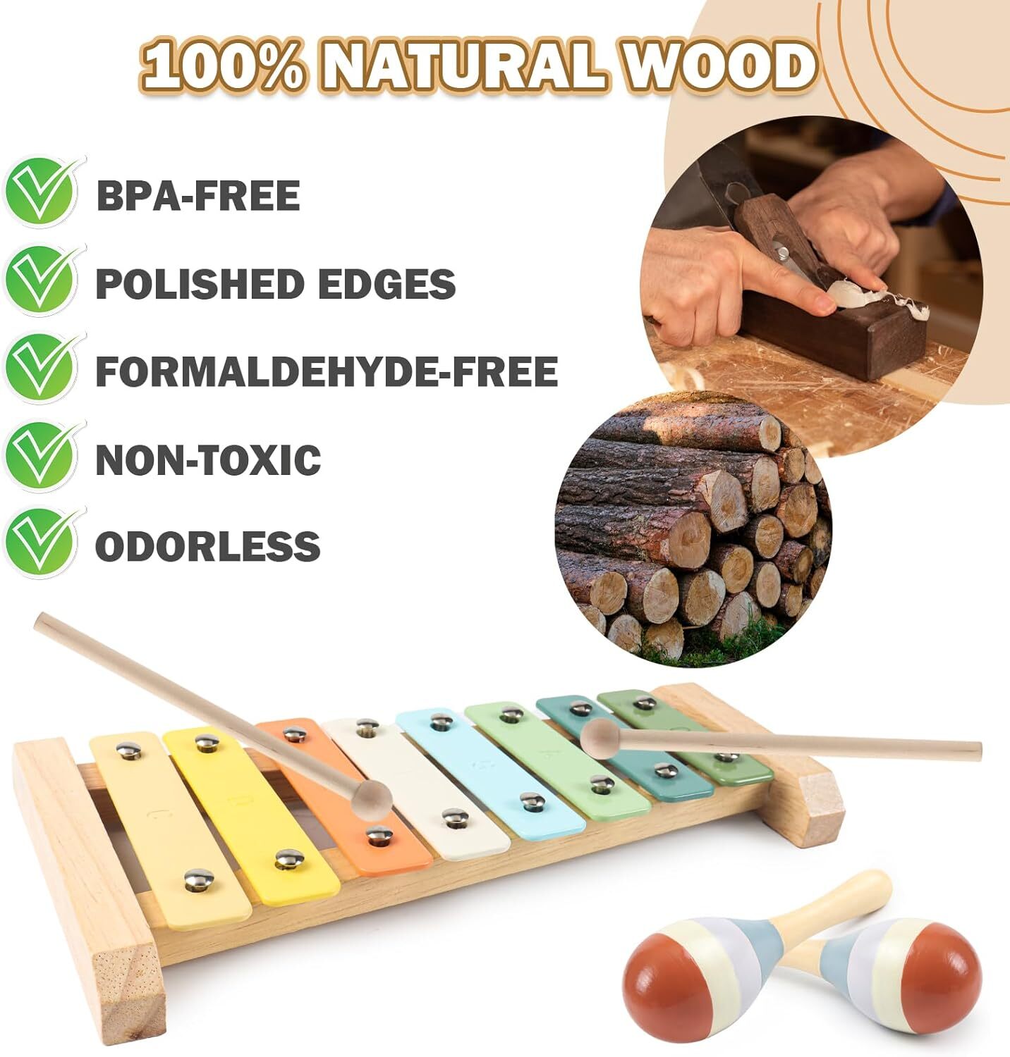 Wooden Neutral Colors Percussion Instruments Toy with Modern Boho Xylophone Gift
