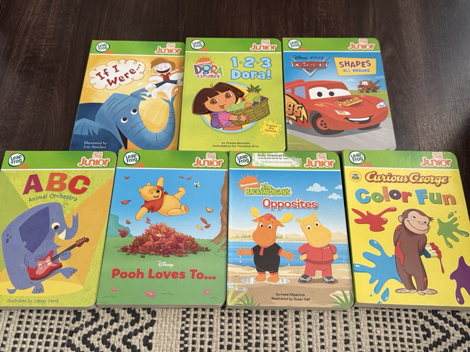 Leap Frog TAG Junior Reading System Kids + 7 Books Reader Tote Tested Pooh Dora