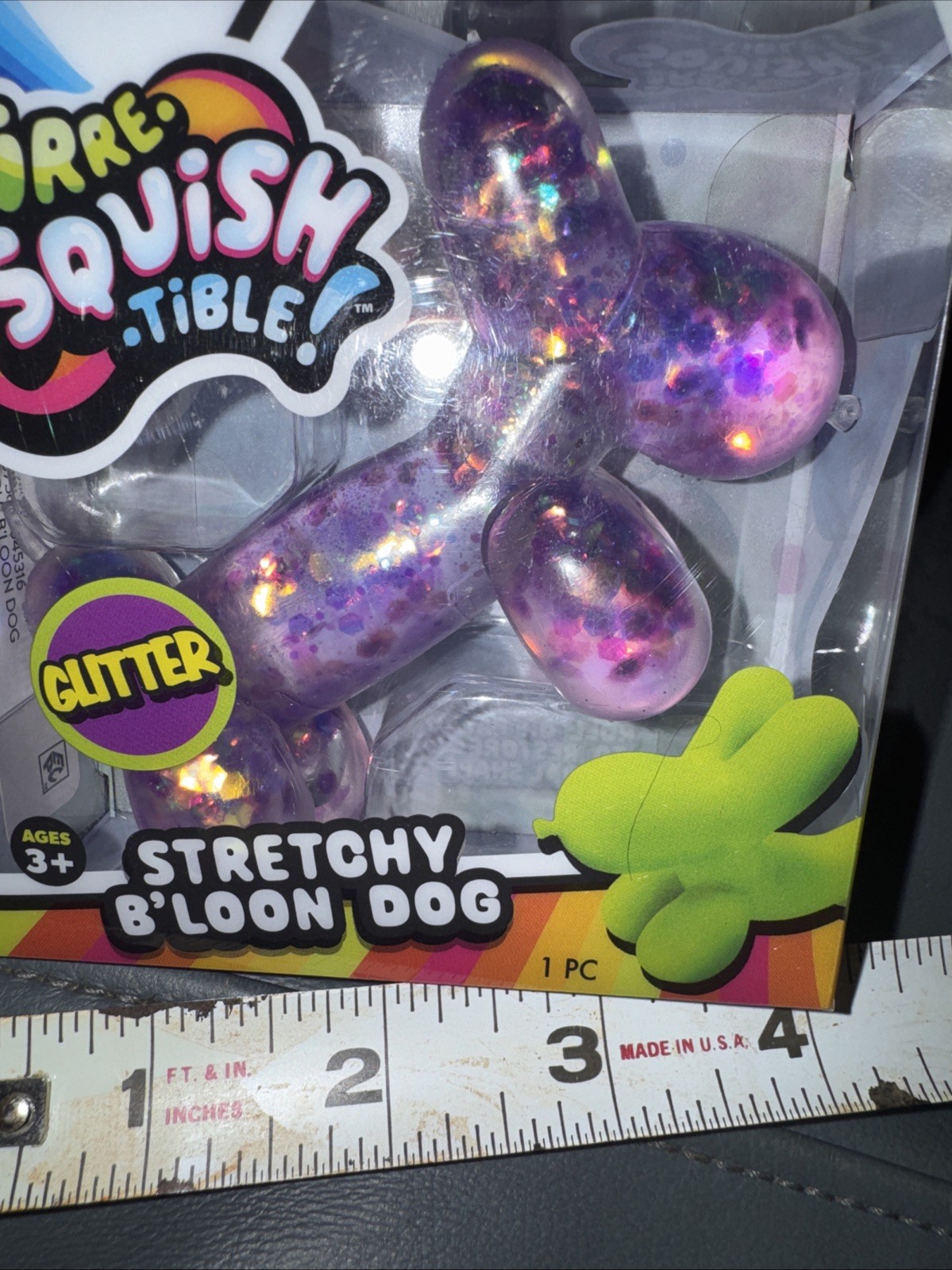 Purple Glitter Balloon Dog Squishy, SquishTible Stretchy Squeeze Toy By Ja-Ru