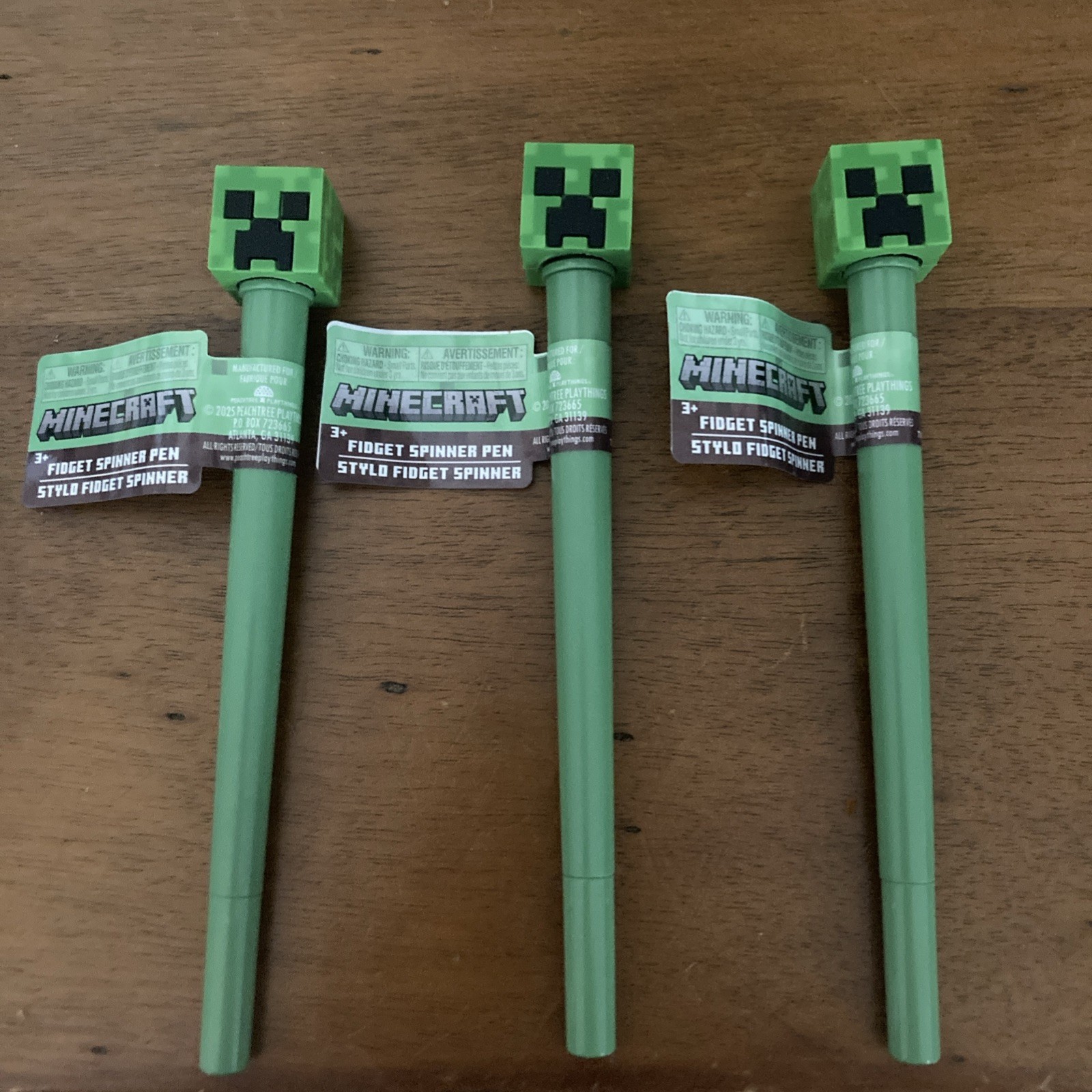 Lot Of 3 MineCraft Fidget, Spinner Pens with cap. New With Tags